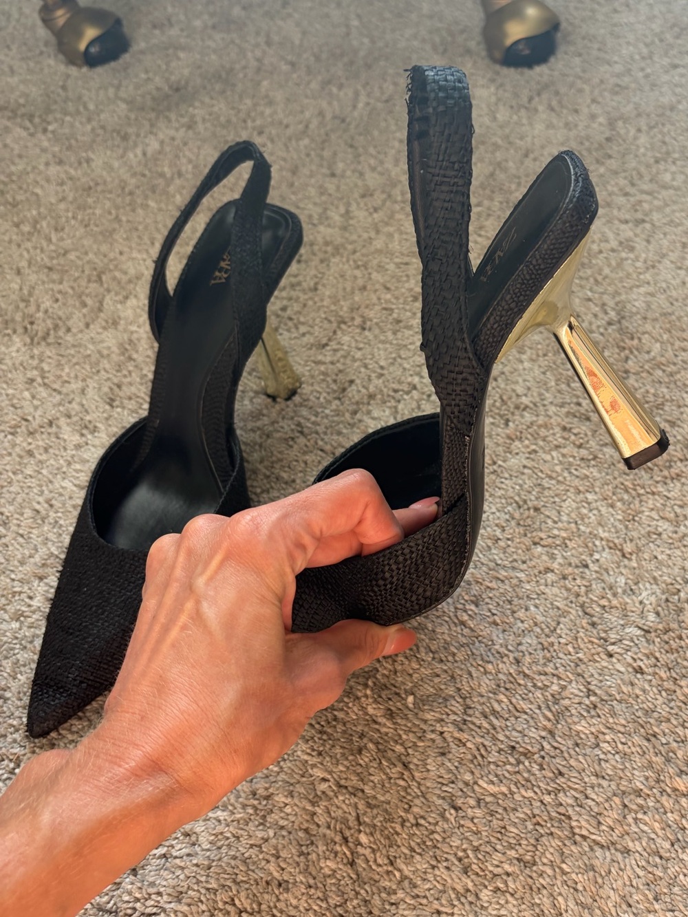 Zara raffia heels with golden 3” heel, size 8 - Picture 4 of 4